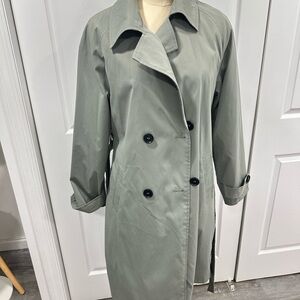 Women's Sage Green Double-Breasted Trench Coat